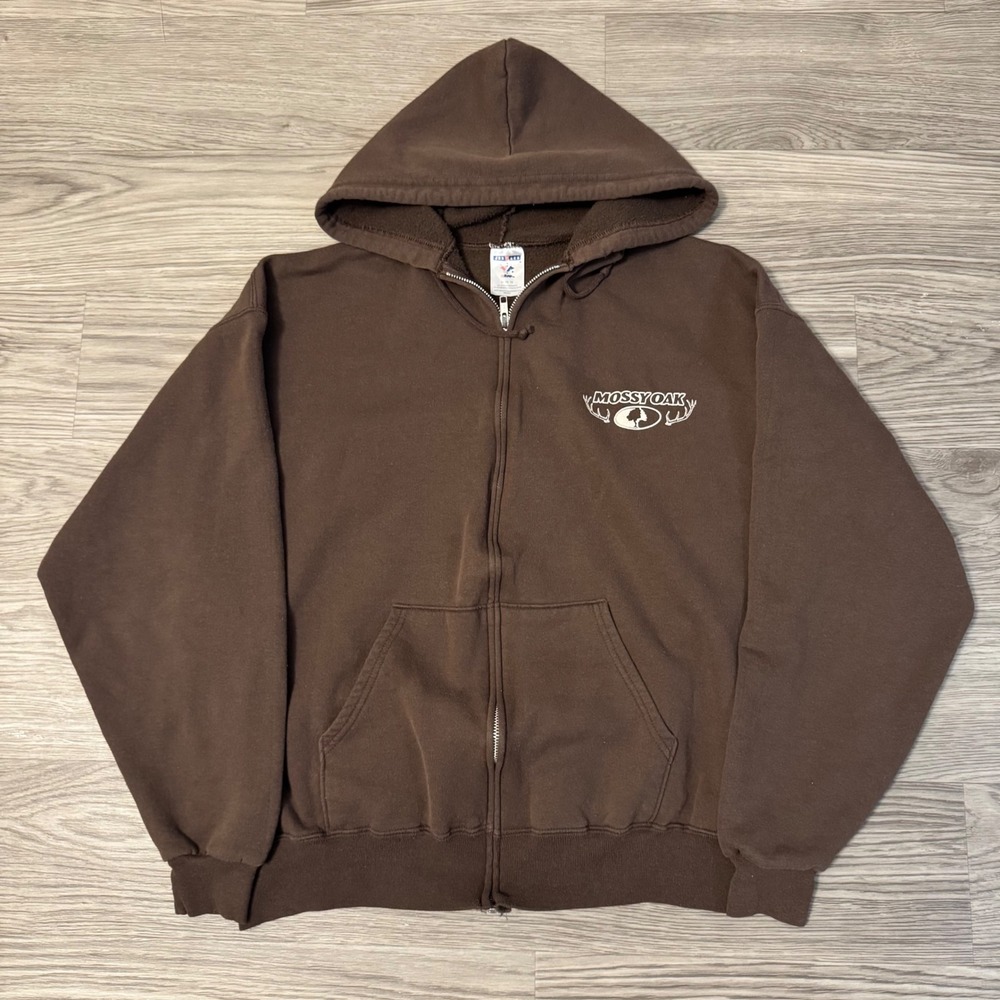Vintage Y2K Mossy Oak Jerzees Zip Up Hoodie Brown XL Fits Large